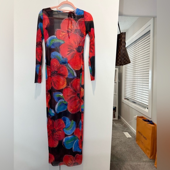 Murci red floral mesh maxi dress - Picture 4 of 4
